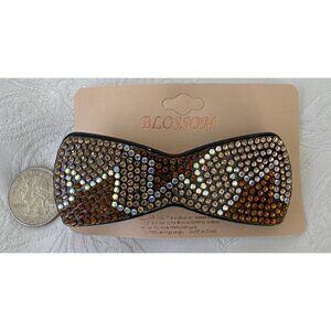 Bow Shaped Hair Clip Metal Star CZ Bling Crystal Rhinestone 3.5"